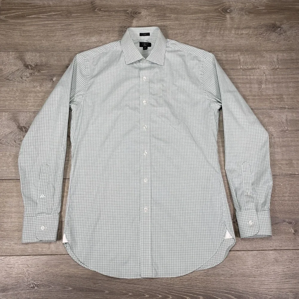 J Crew Ludlow Shirt Mens XL 18 35 Green Slim Plaid Stretch Button‎ Down Dress